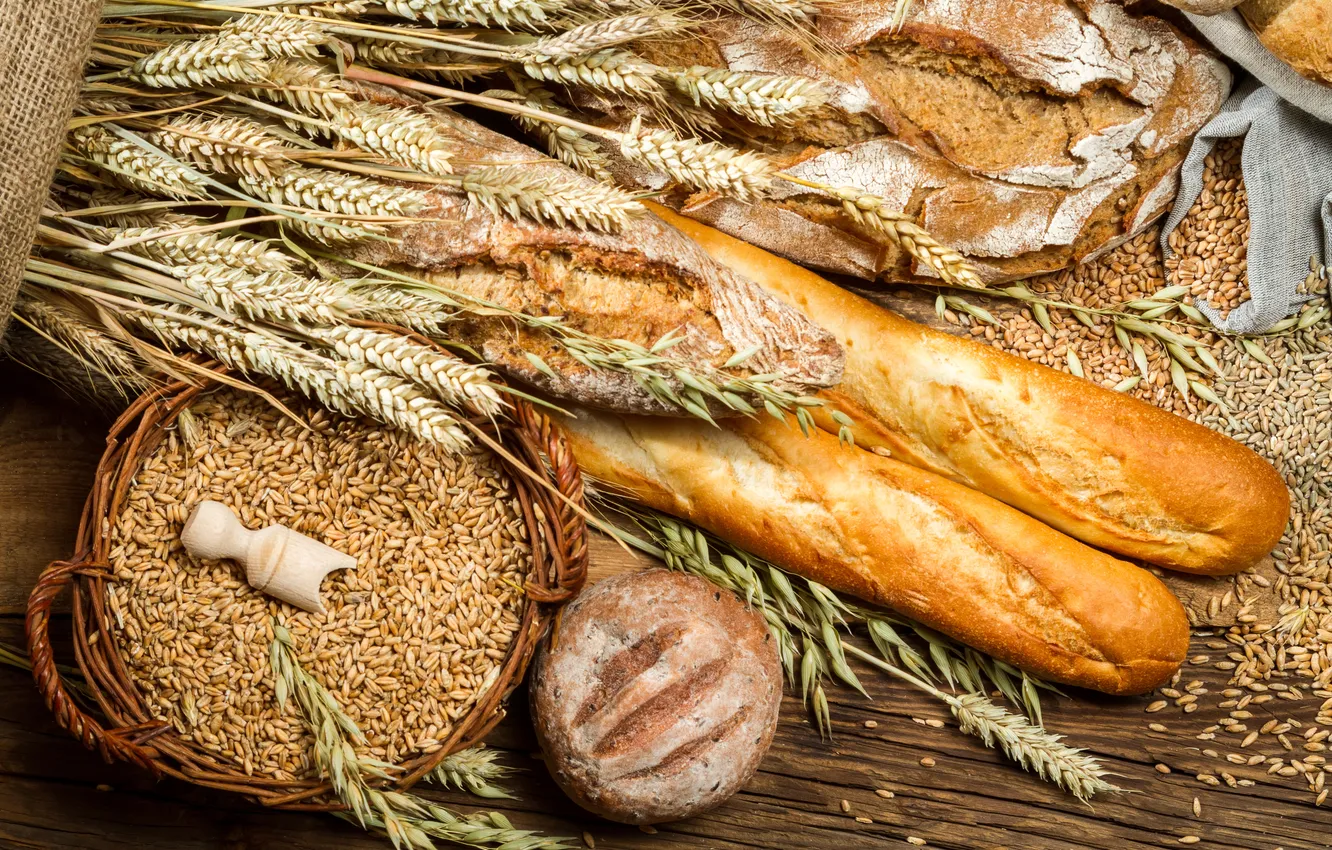 Photo wallpaper bread, ears, bag, millet, cakes, baton