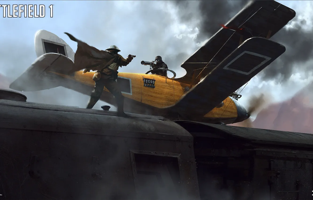 Photo wallpaper clouds, weapons, duel, the plane, Battlefield 1