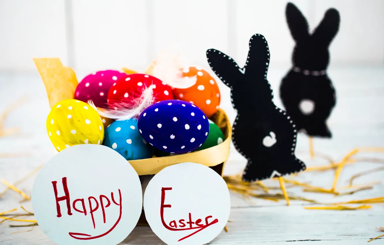 Photo wallpaper colorful, Easter, happy, basket, spring, Easter, eggs, holiday