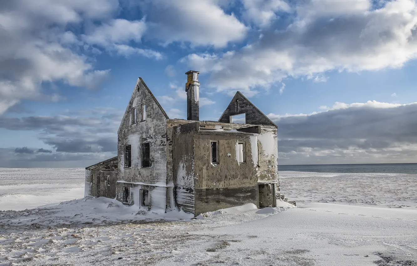 Photo wallpaper the sky, house, shore