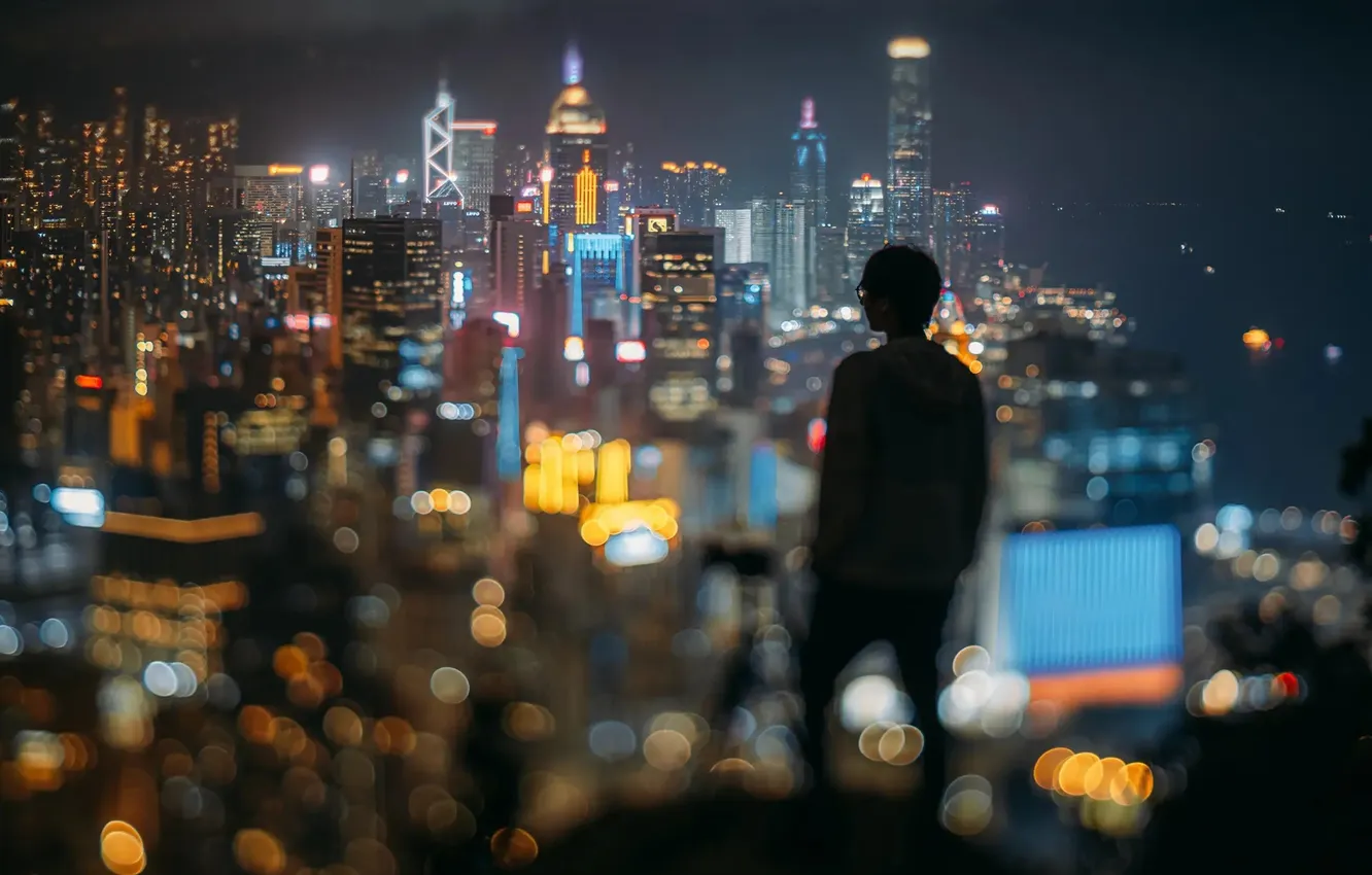 Photo wallpaper the city, effect, night, tilt shift