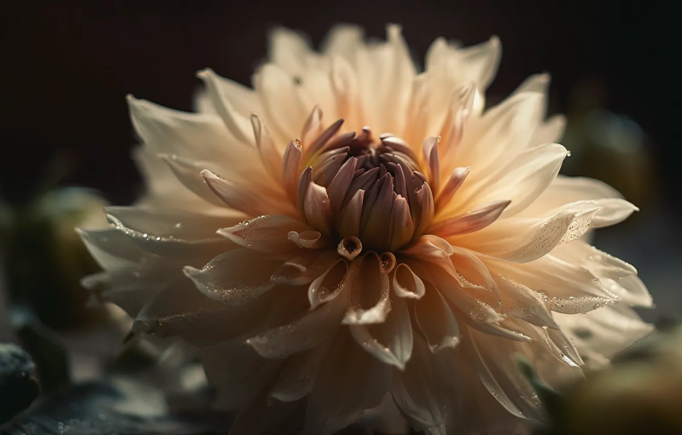 Photo wallpaper drops, macro, light, flowers, Rosa, petals, cream, composition