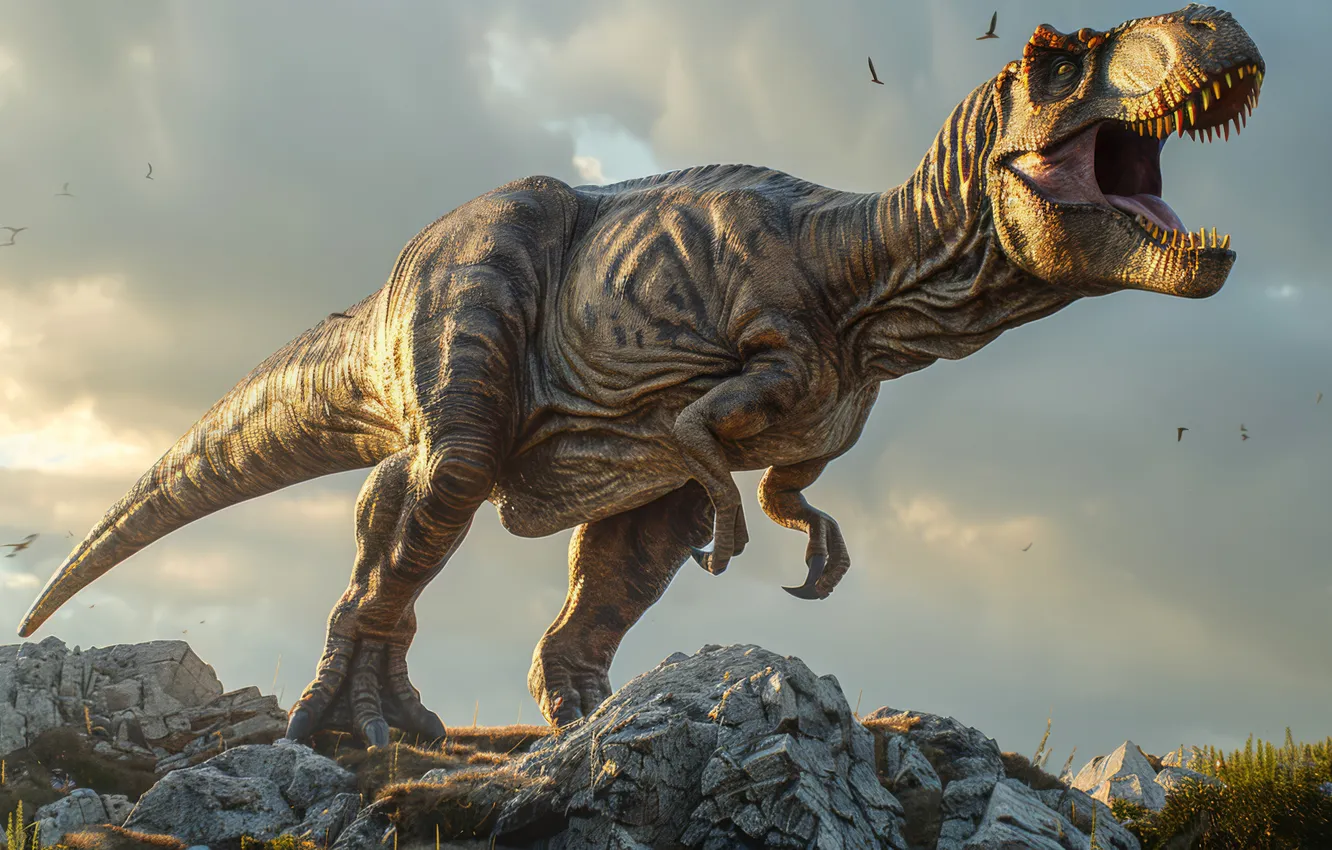 Photo wallpaper animal, dinosaur, predator, grin, Tyrannosaurus, digital art, Tyrannosaurus Rex, Tyrannosaurus Rex