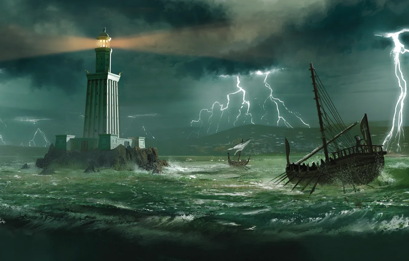 Photo wallpaper art, painting, ancient, Lighthouse of Alexandria