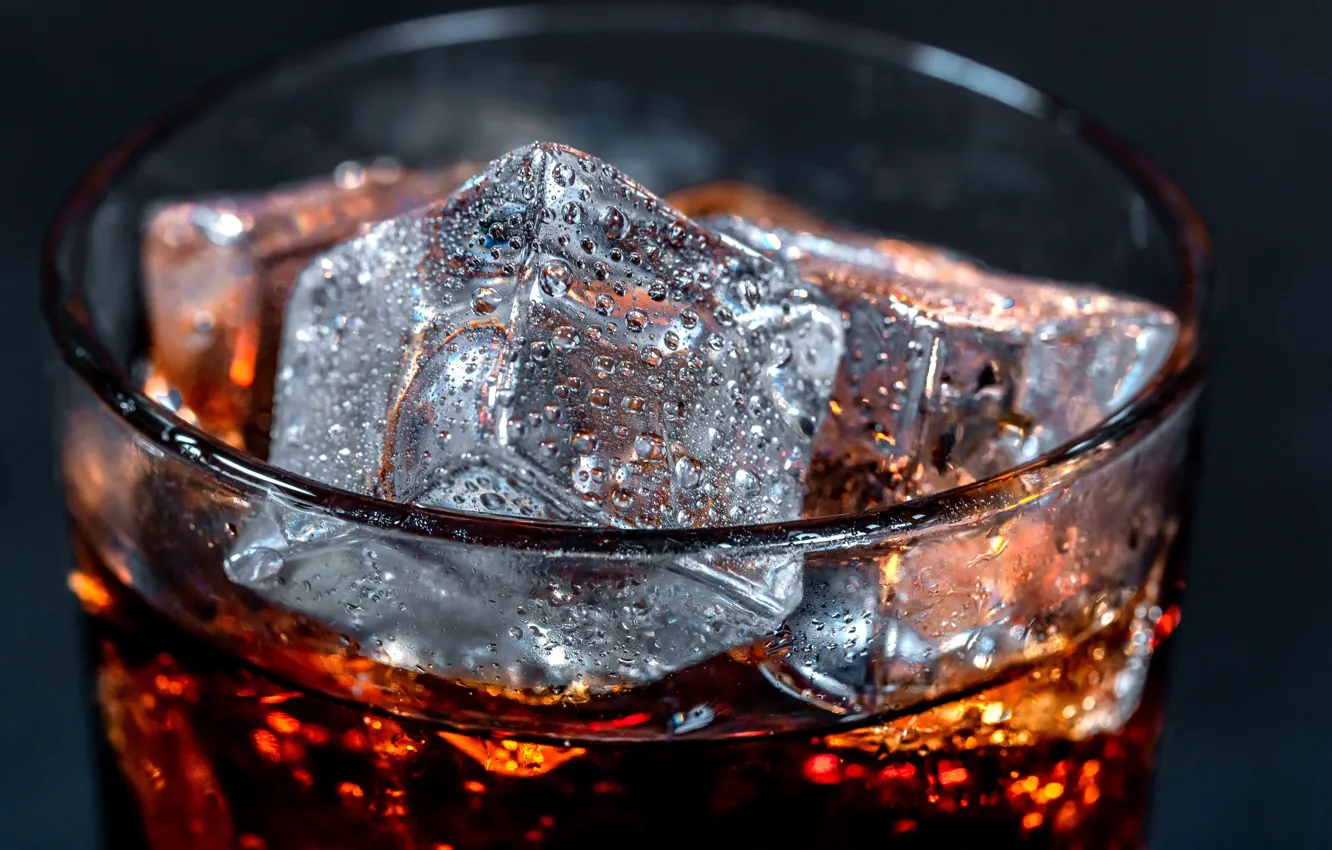 Photo wallpaper ice, macro, cubes, drink, Cola