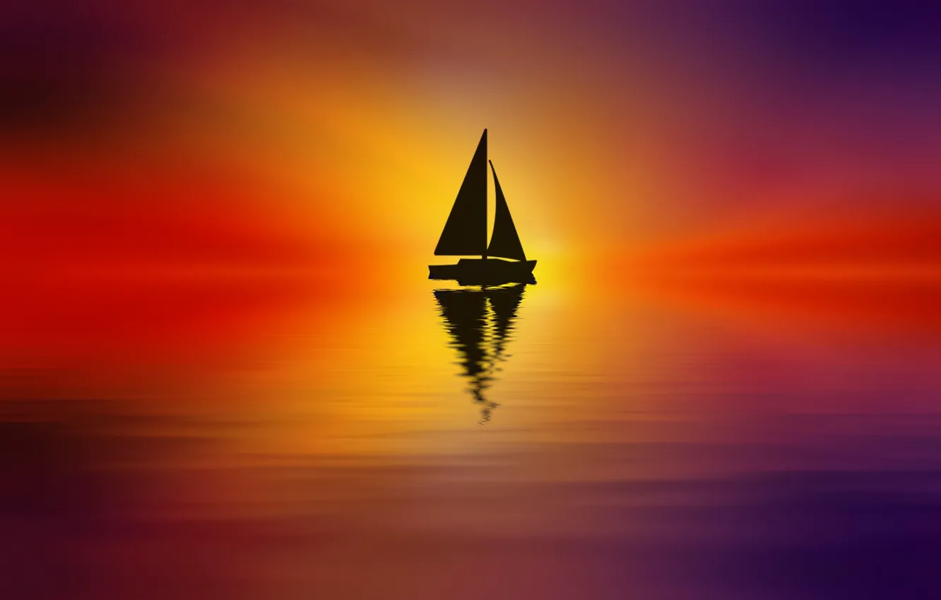 Photo wallpaper lake, paint, ship, sailboat, styling, Josep Sumalla