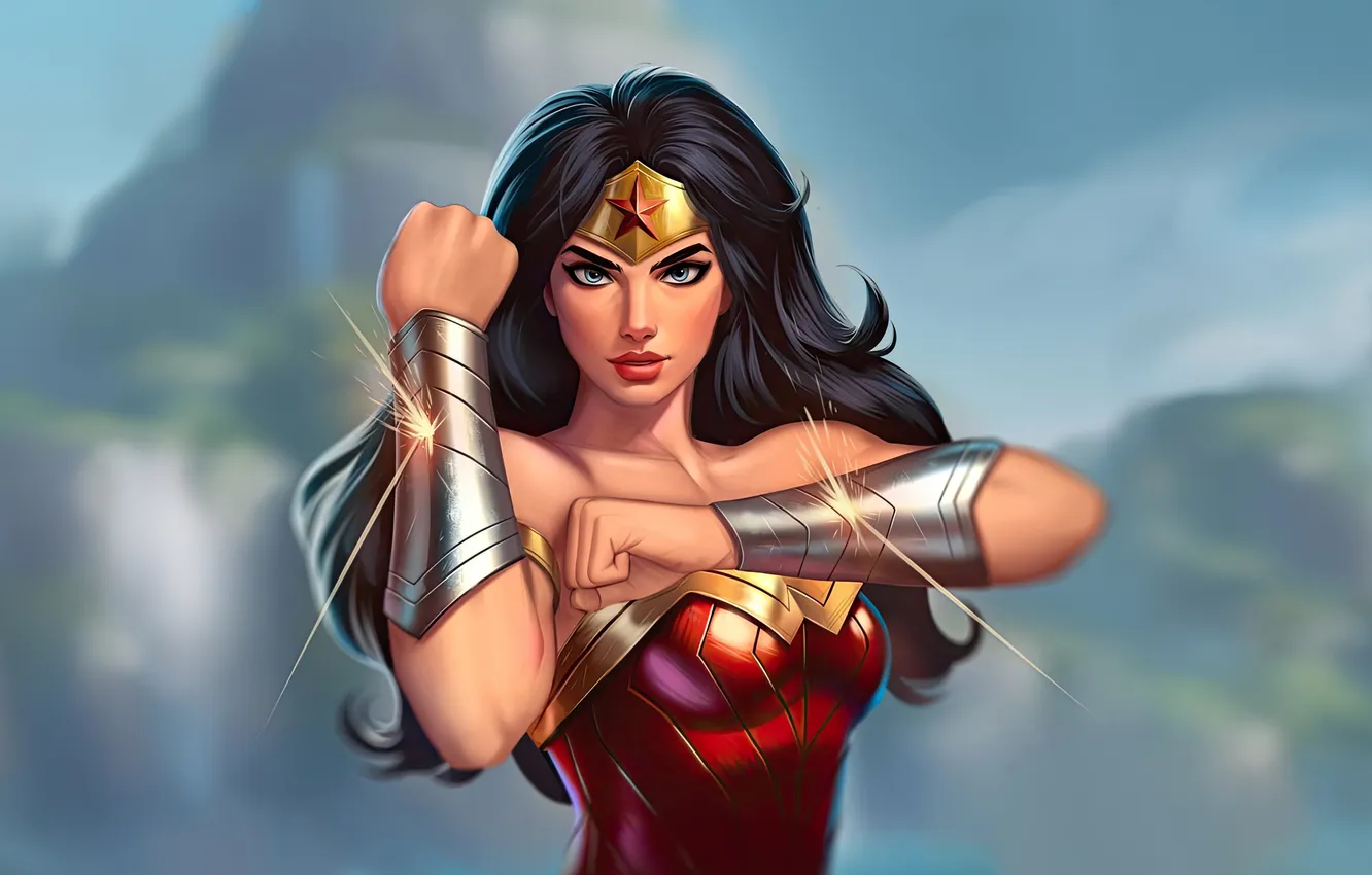 Photo wallpaper golden, woman, wonder, guardian