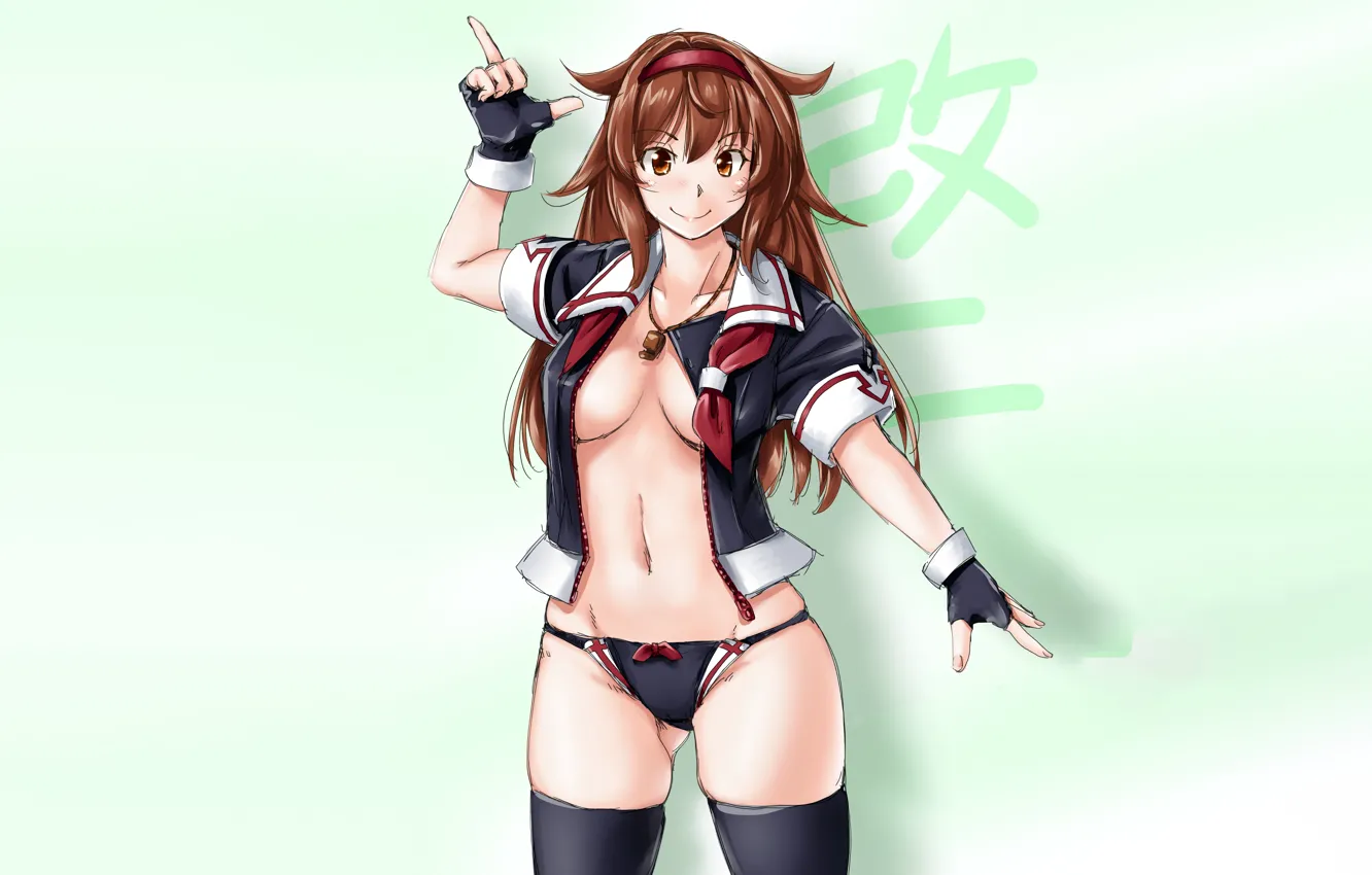 Photo wallpaper girl, sexy, lingerie, cleavage, blouse, panties, thighhighs, long hair