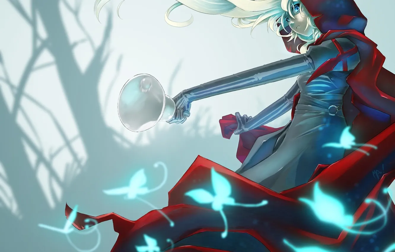 Photo wallpaper girl, red, butterfly, art, hood, cloak, call
