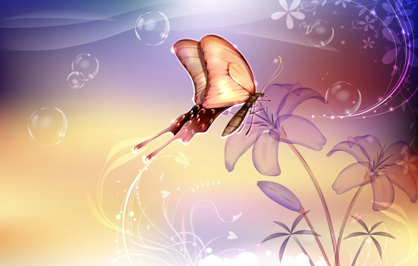 Photo wallpaper flowers, background, butterfly