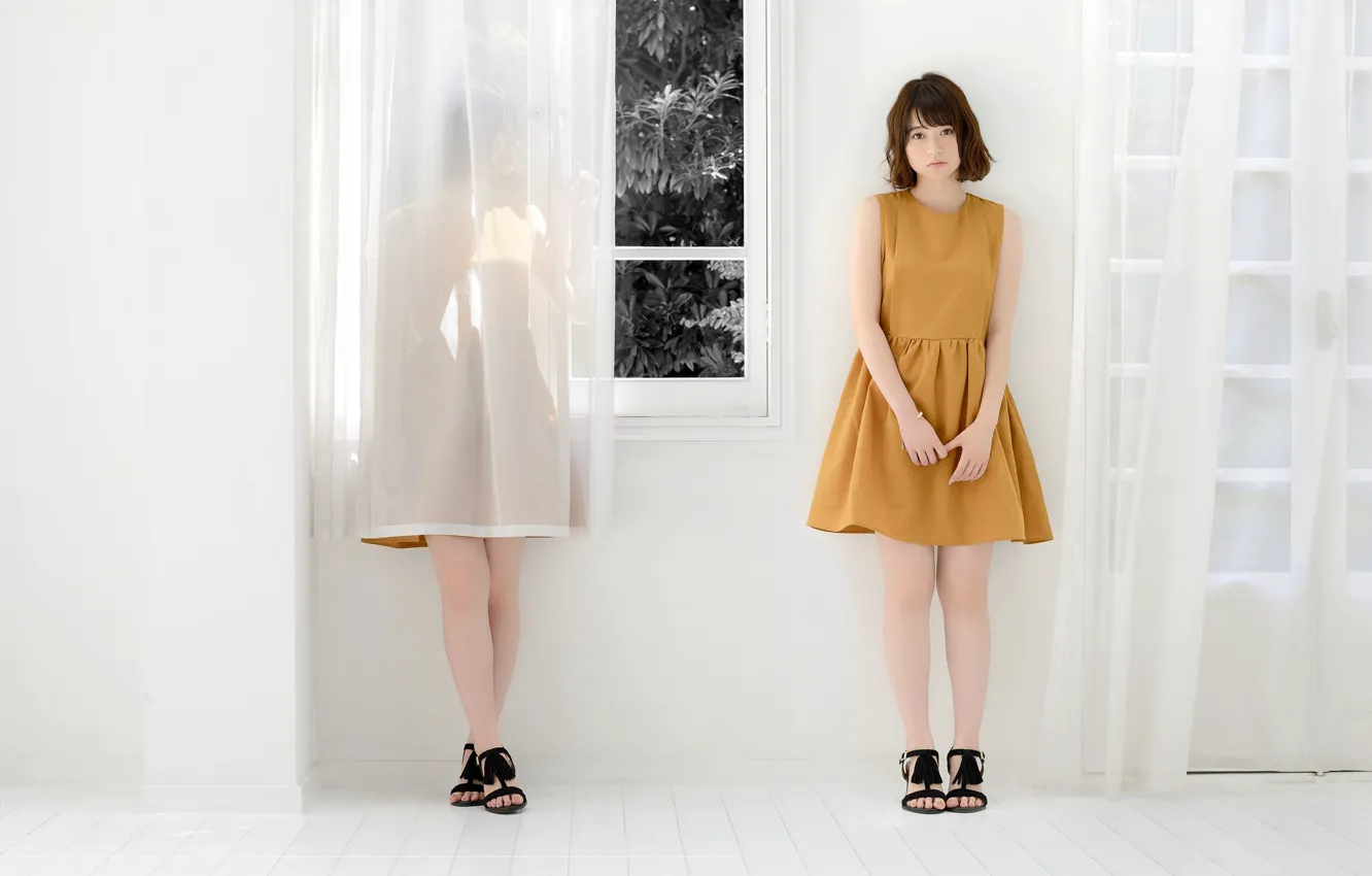 Photo wallpaper girl, dress, window, Asian