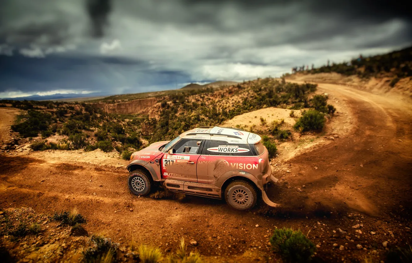 Photo wallpaper Red, Mini, Sport, Machine, Race, Car, Rally, Dakar