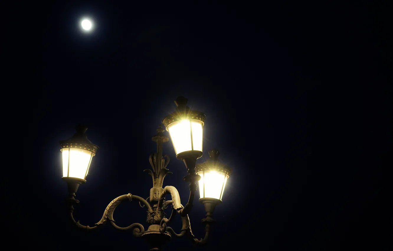 Photo wallpaper night, the city, lights, the moon, lantern, moon, night, romantic
