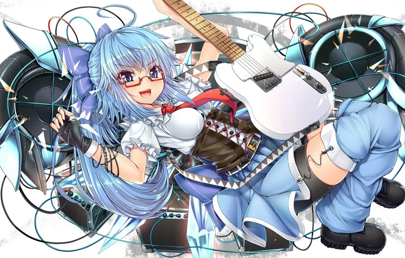 Photo wallpaper guitar, glasses, gloves, Speaker