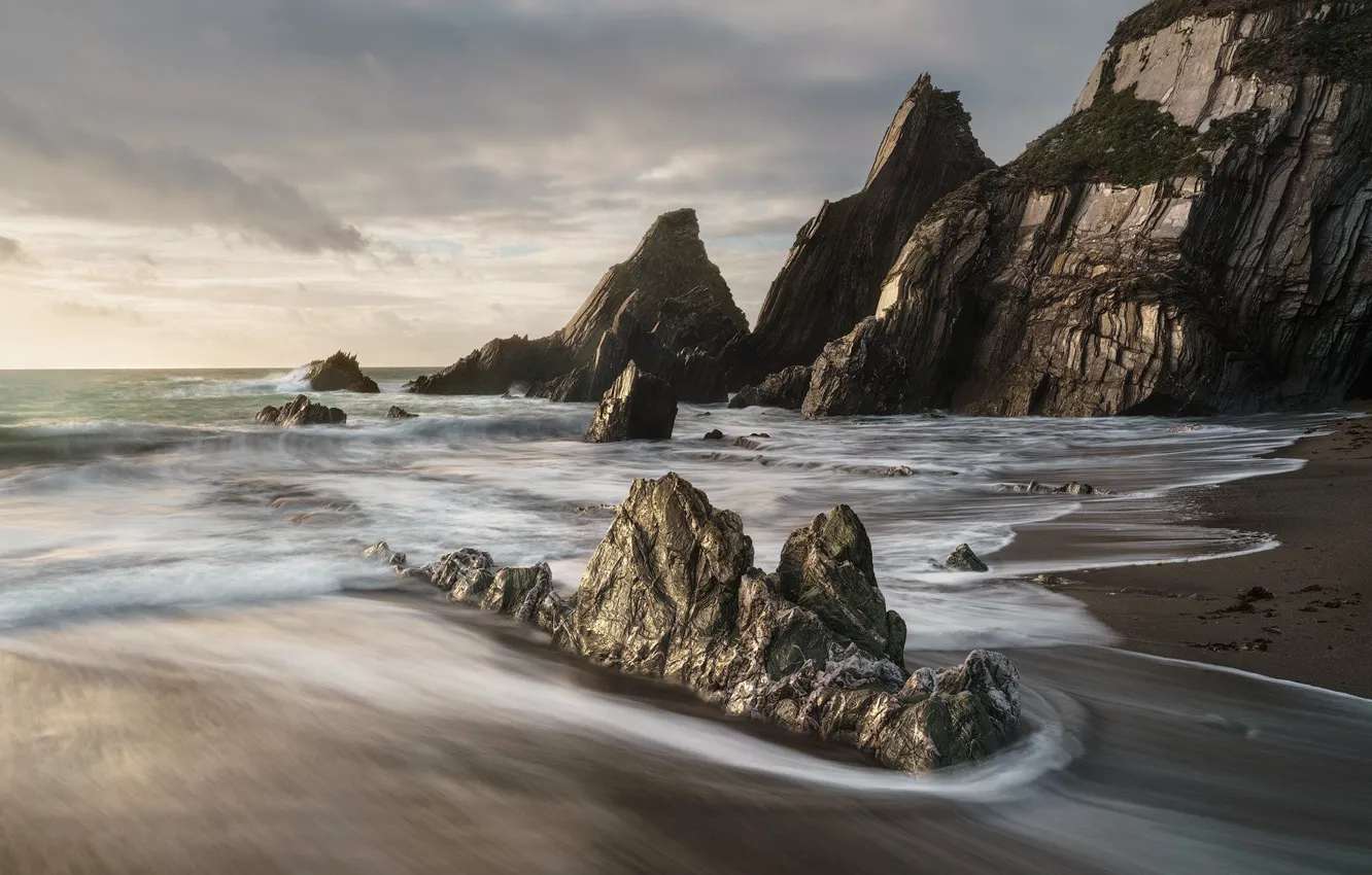 Photo wallpaper sea, rocks, coast, South Devon