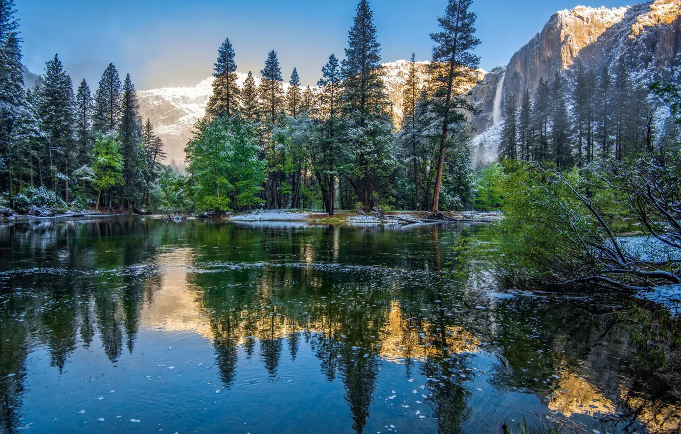 Photo wallpaper winter, trees, mountains, nature, CA, USA, USA, Yosemite