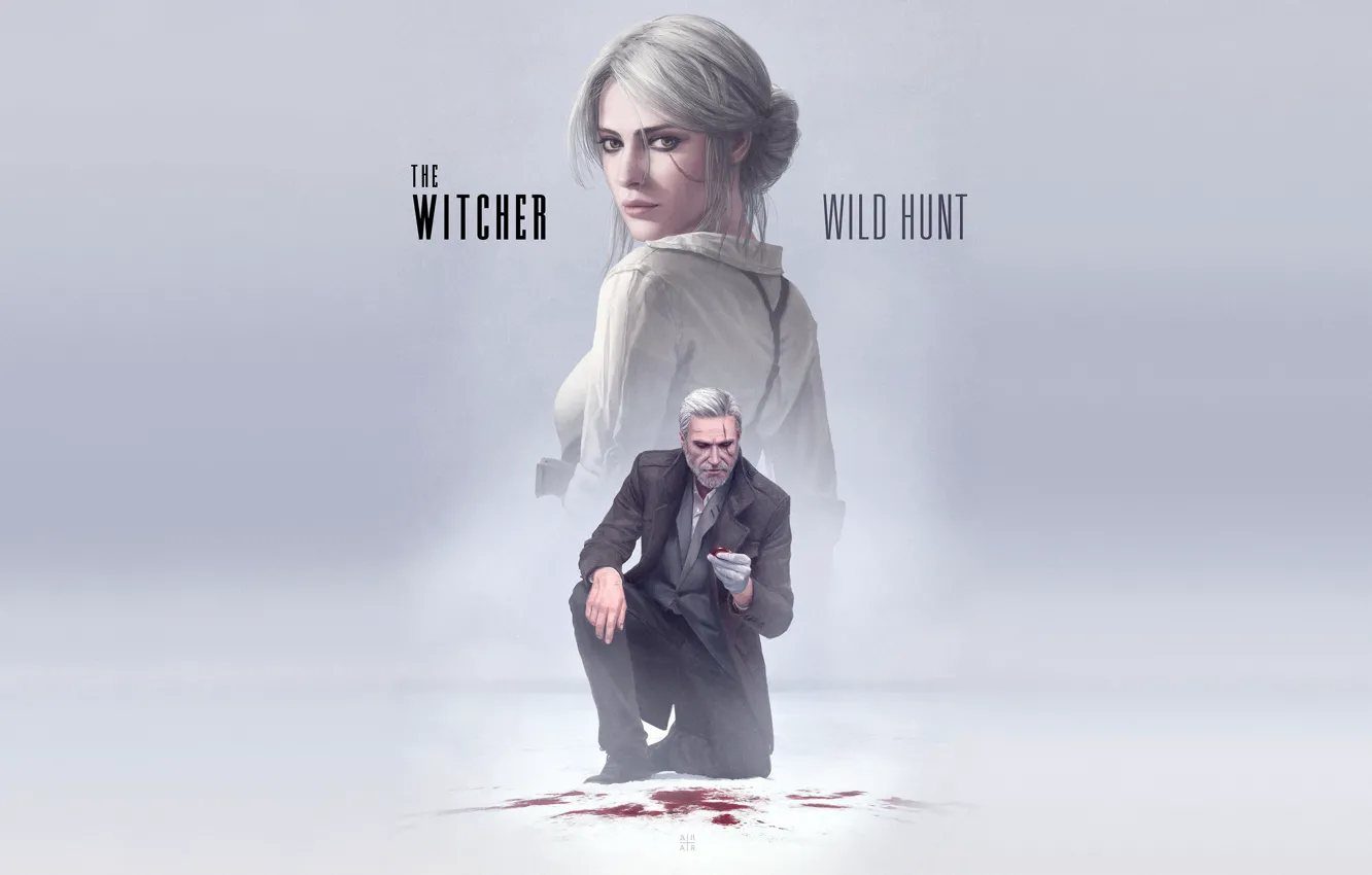 Photo wallpaper girl, background, blood, the game, art, Noir, scar, The Witcher