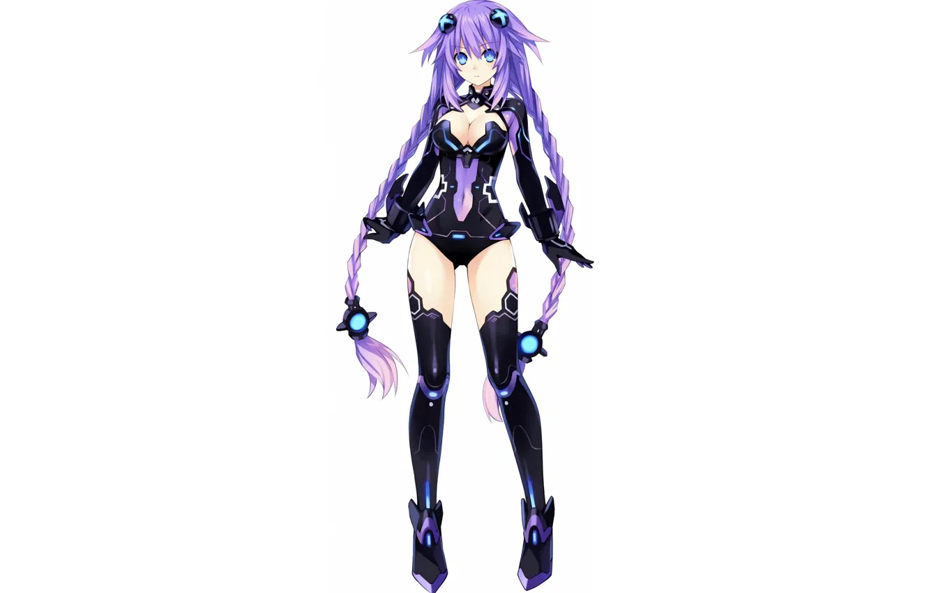 Photo wallpaper girl, sexy, cleavage, thighhighs, long hair, boobs, anime, blue eyes