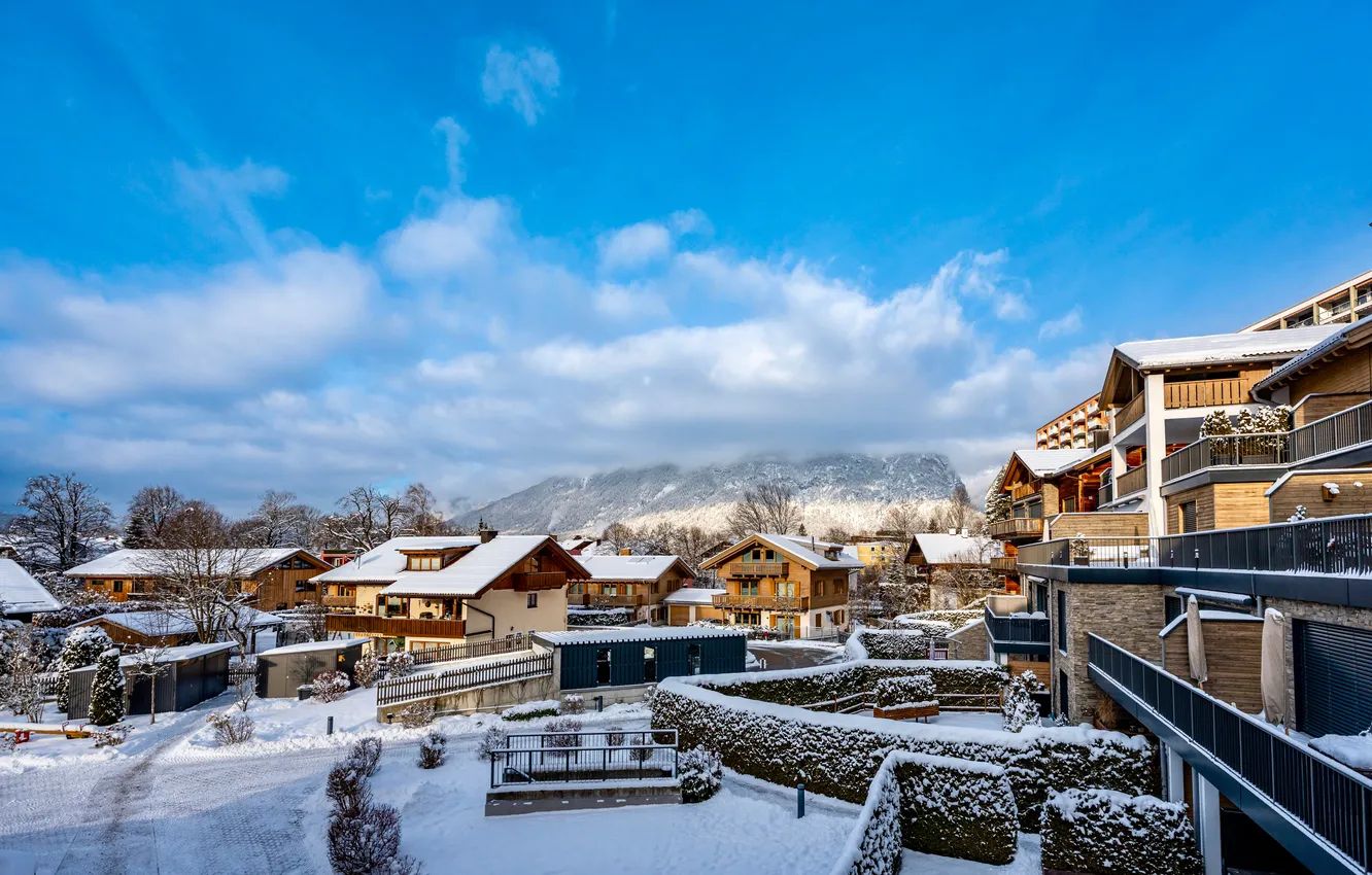 Photo wallpaper mountains, Austria, houses
