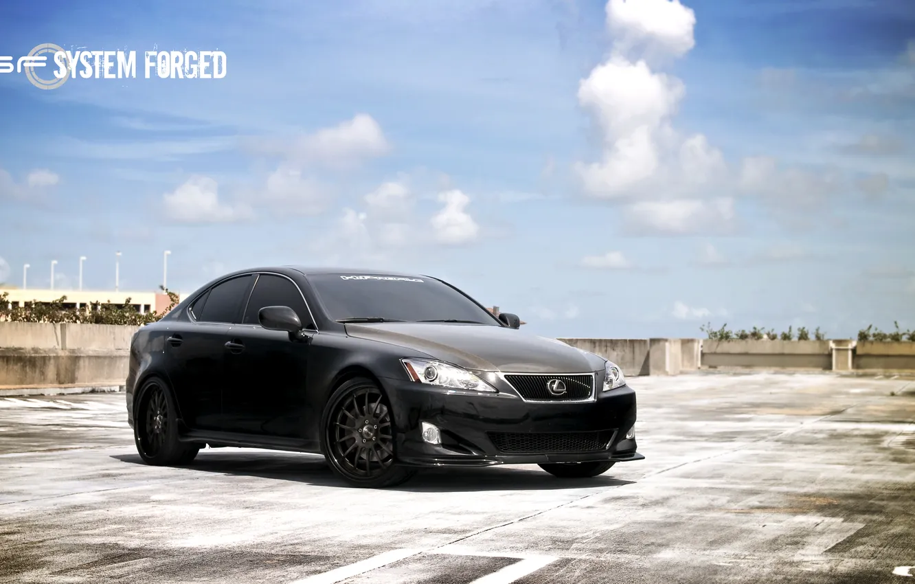 Photo wallpaper the sky, clouds, black, Lexus, Parking, black, Lexus, the front part