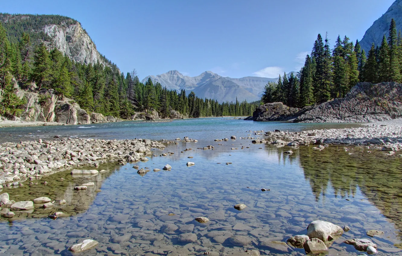 Photo wallpaper forest, mountains, stones, valley, Canada, Albert, Banff National Park, Alberta