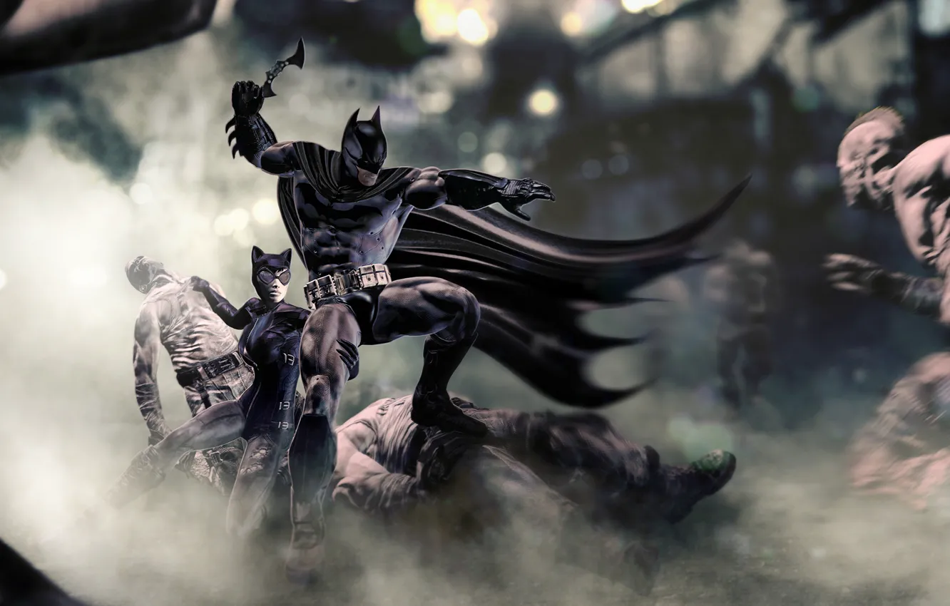 Photo wallpaper Batman, art, Batman: Arkham City, Catwoman, Selina Kyle, Bruce Wayne