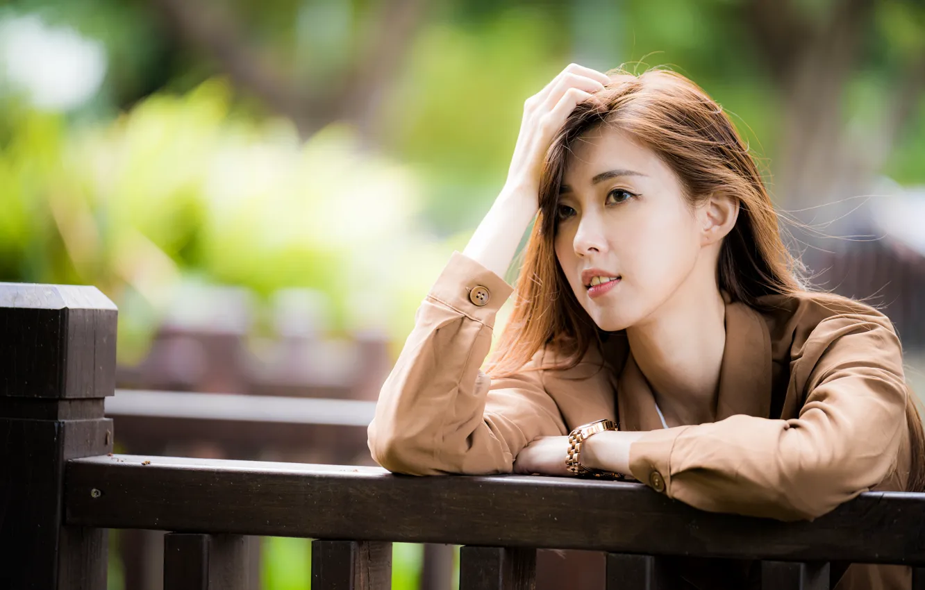 Photo wallpaper look, girl, hair, Asian, bokeh