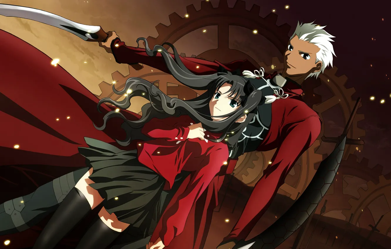 Photo wallpaper girl, anime, art, pair, guy, Fate/Stay Night, Rin, Archer