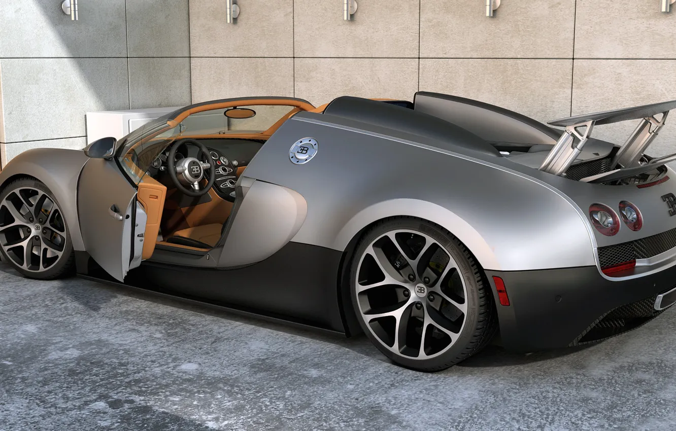 Photo wallpaper machine, graphics, art, Bugatti, Grand, Veyron, supercar, Sport