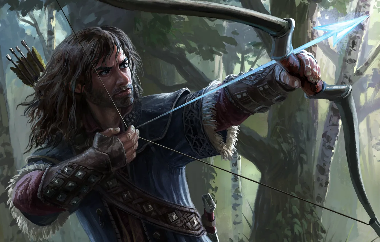 Photo wallpaper forest, magic, bow, the Lord of the rings, art, dwarf, lord of the rings, kili