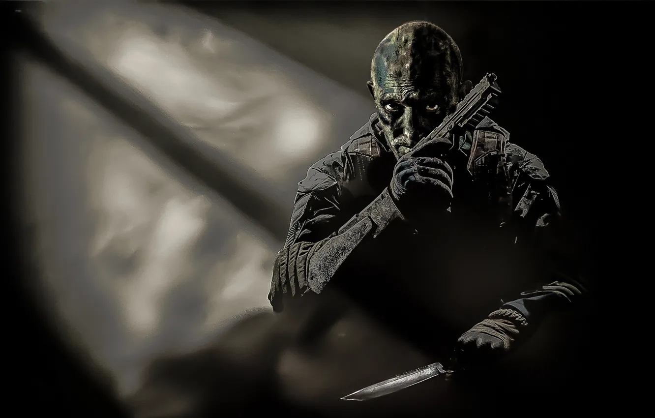 Photo wallpaper gun, weapons, knife, male