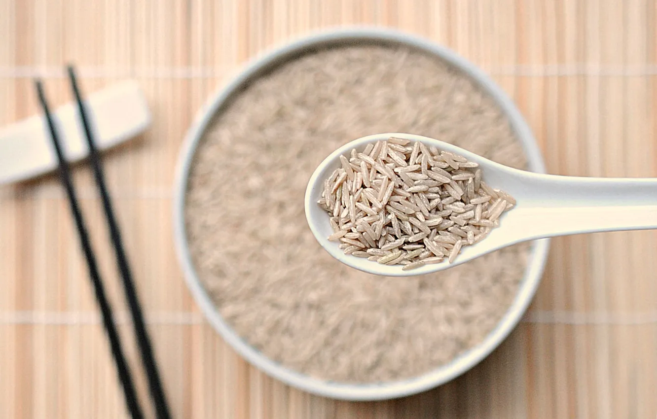 Photo wallpaper spoon, rice, chopsticks