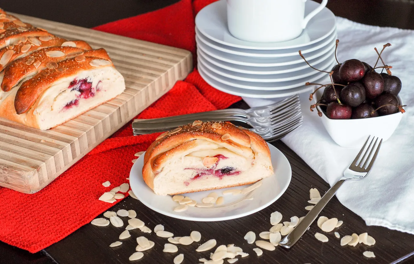Photo wallpaper cherry, cakes, almonds