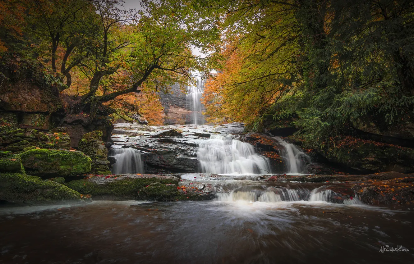 Photo wallpaper water, autumn, waterfall