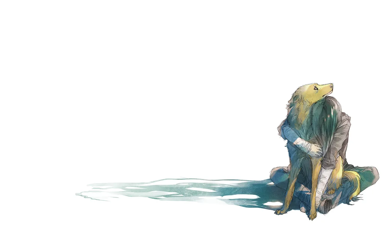 Photo wallpaper sadness, mountains, each, mood, sadness, dog, minimalism, anime