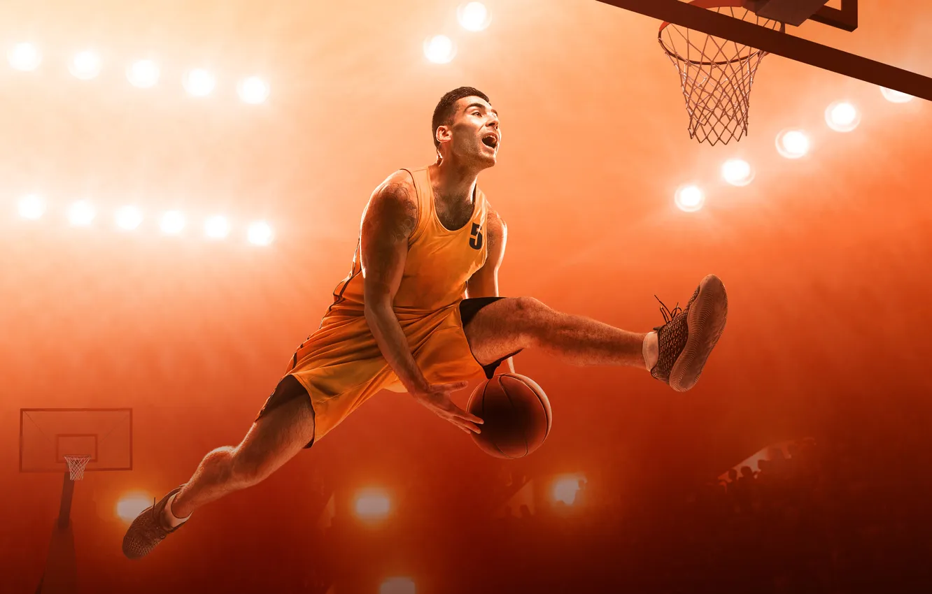 Photo wallpaper ball, basket, basketball court, athlete, arena, backboard, basketball game, basketball - sport