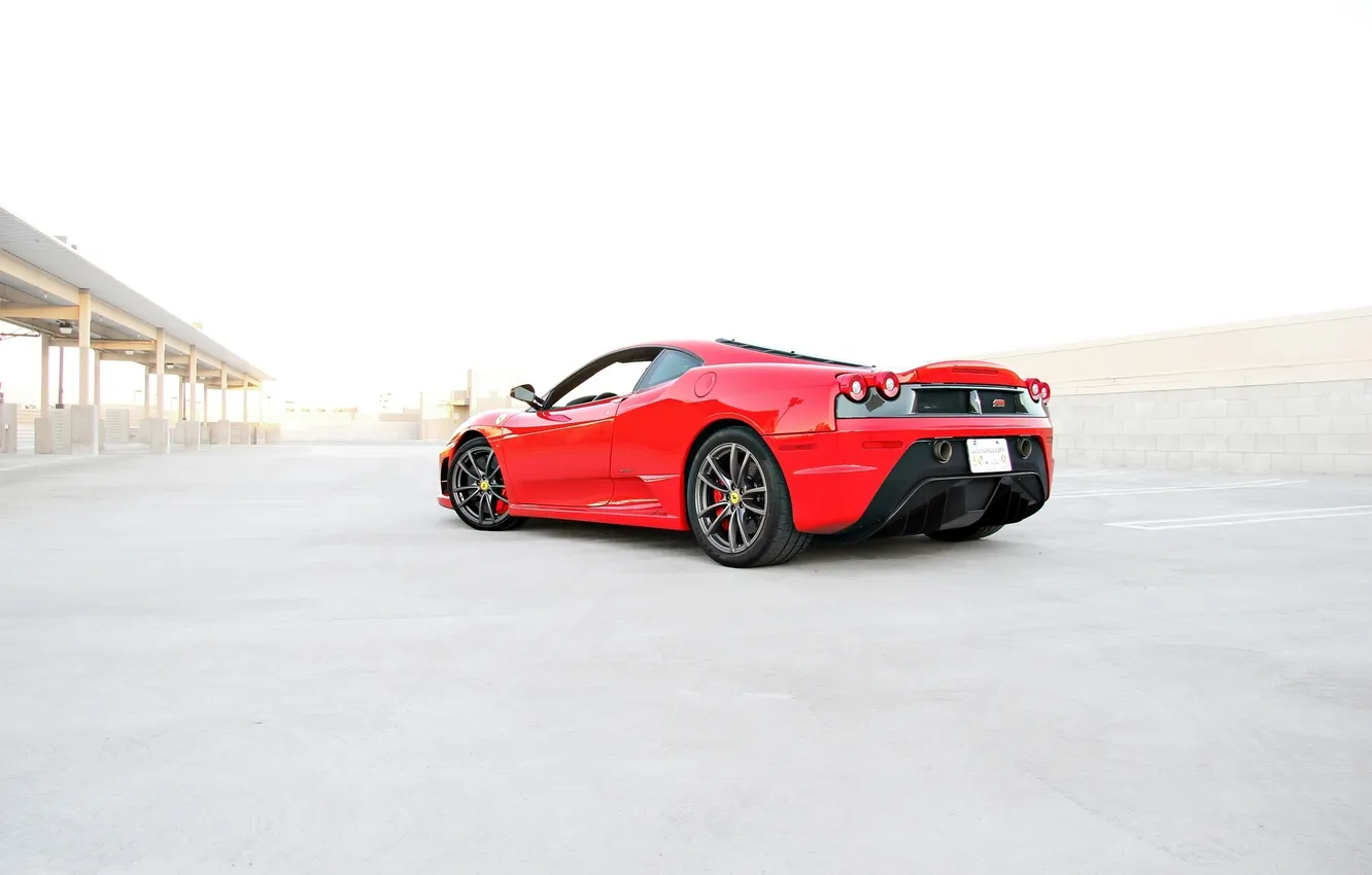 Photo wallpaper red, Parking, red, ferrari, Ferrari, rear view, f430 scuderia, F430 Scuderia