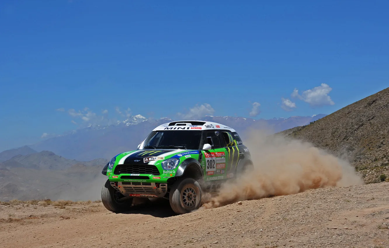 Photo wallpaper the sky, green, Mini, Mini Cooper, Dakar, Rally, Mini Cooper, X-raid