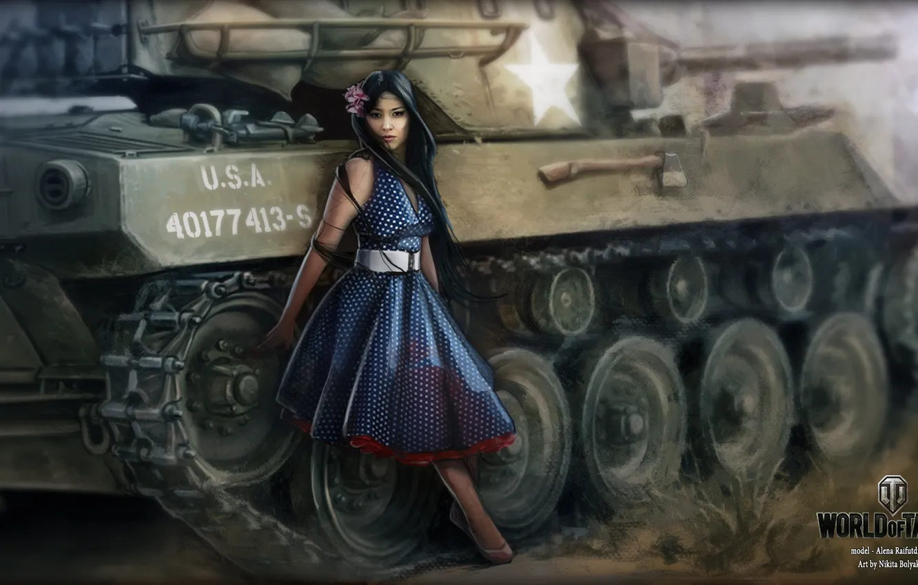 Photo wallpaper girl, tank, girl, WoT, tank, World of Tanks, tanks, World Of Tanks