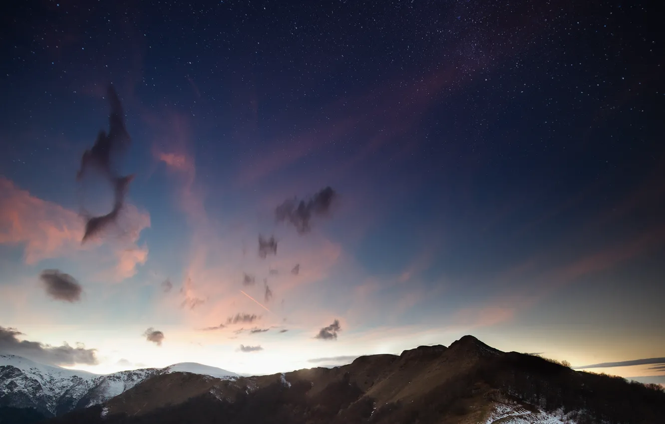 Photo wallpaper star, sky, night, cloud, mountain, snow, balkan, bulgaria