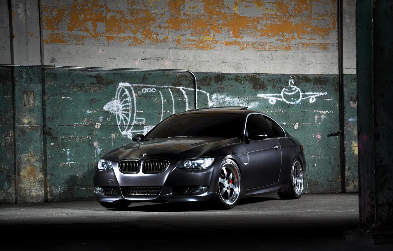 Photo wallpaper wall, black, bmw, BMW, drawings, wheels, black, 335i