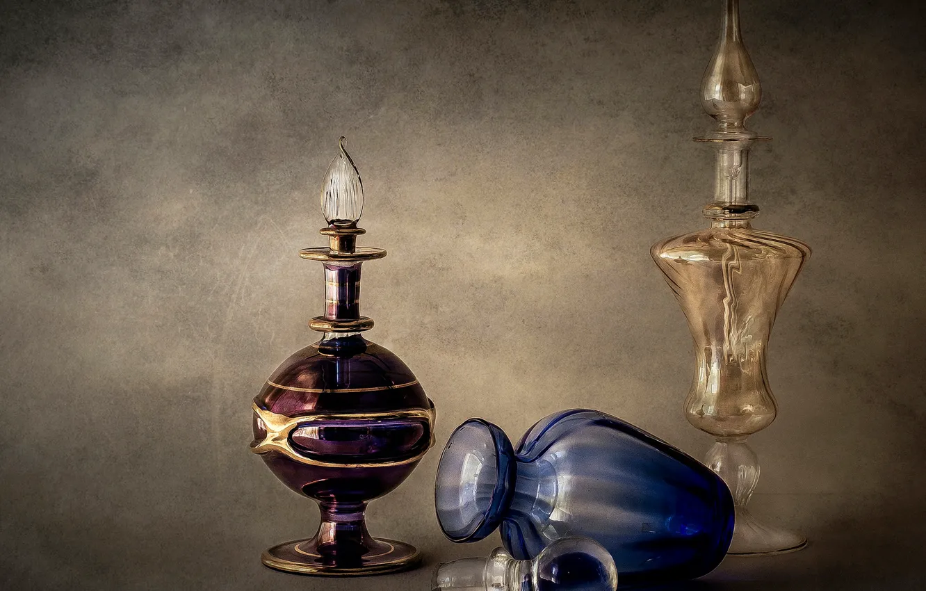 Photo wallpaper glass, bottle, still life, perfume