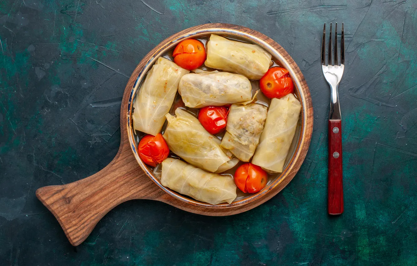 Photo wallpaper bowl, plug, cabbage rolls