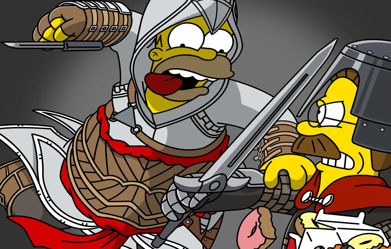 Photo wallpaper The simpsons, Homer, art, Assassin's Creed, Homer Simpson, Ned Flanders