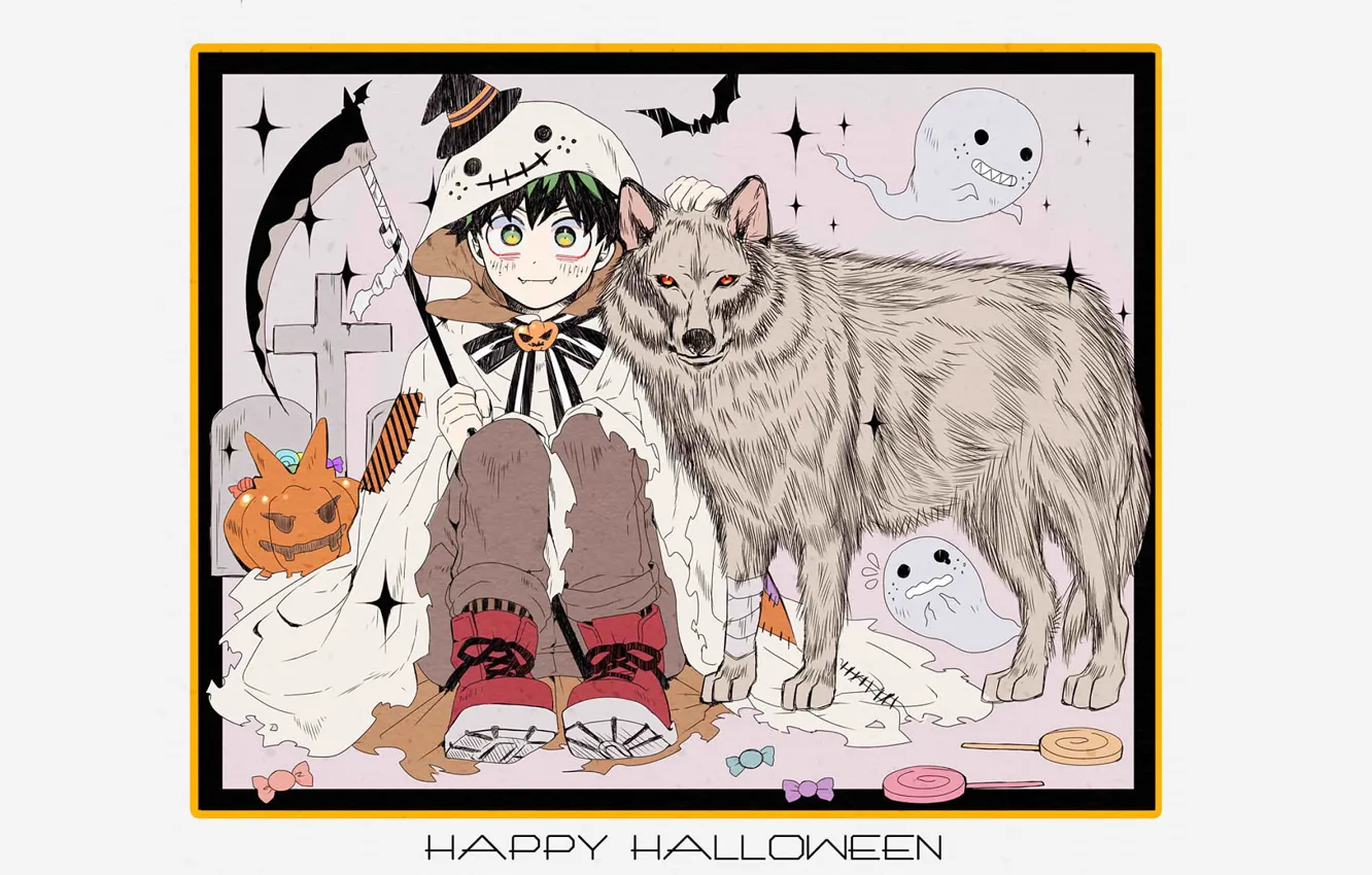 Photo wallpaper wolf, Halloween, Boku no Hero Academy, My hero Academy, My Hero Academia, Midori Isuku, Izuku …