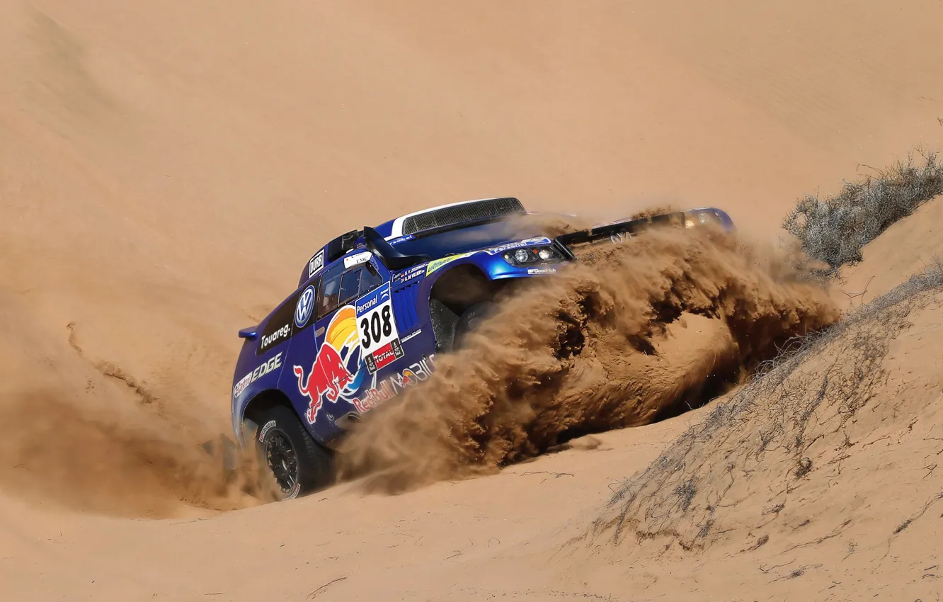 Photo wallpaper Sand, Auto, Blue, Sport, Volkswagen, Machine, Race, Red Bull