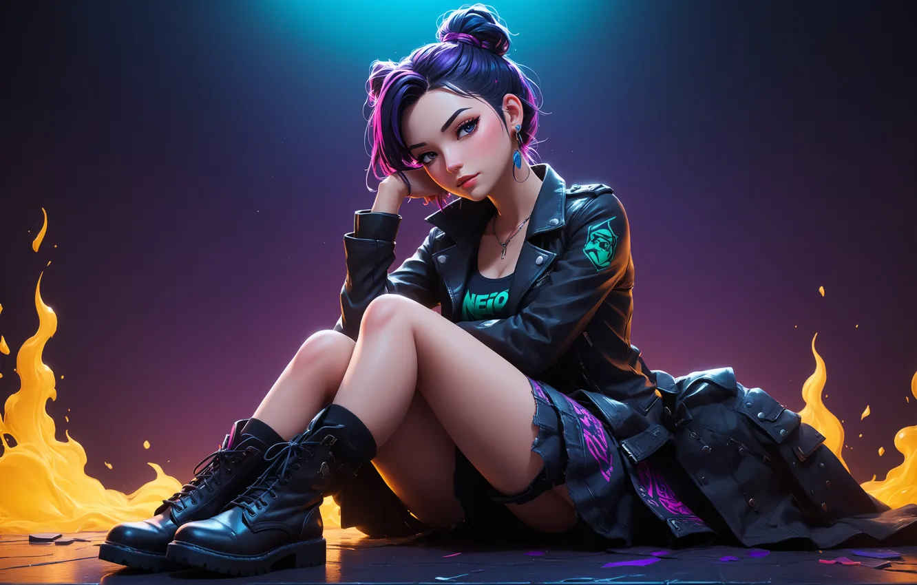 Photo wallpaper women, digital art, sitting, Stable Diffusion, AI Art