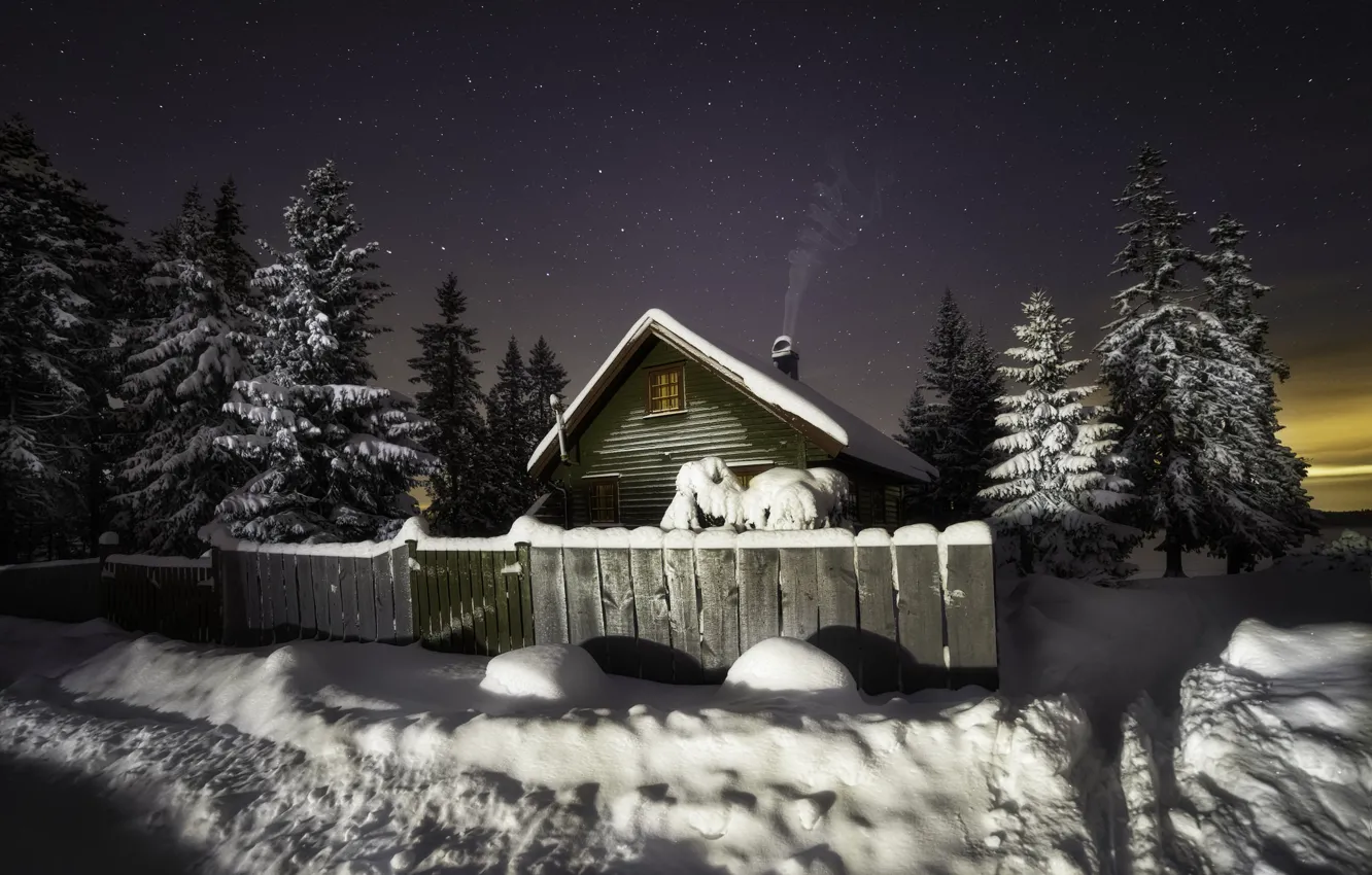 Photo wallpaper house, snow, winter
