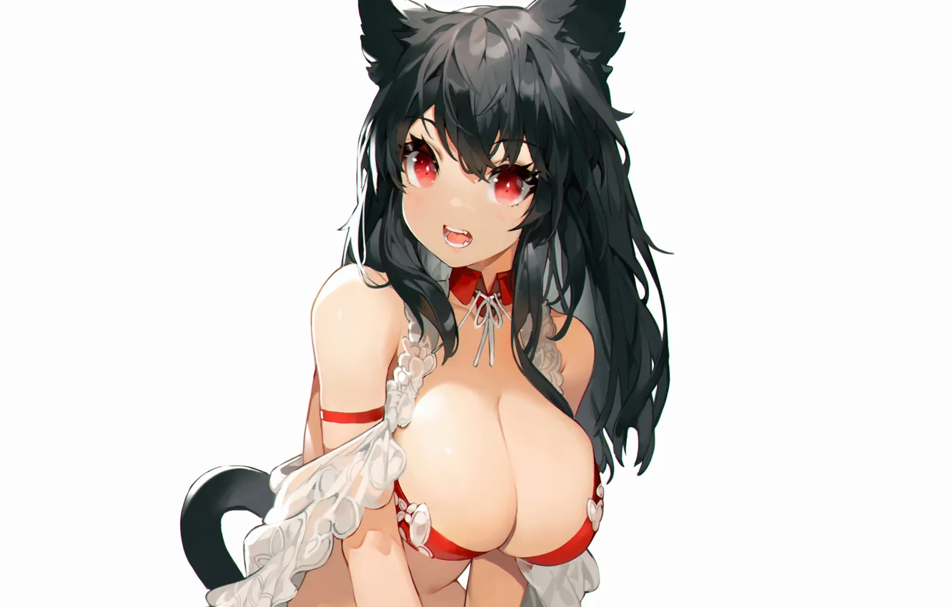 Photo wallpaper girl, sexy, bra, cleavage, long hair, boobs, anime, beautiful