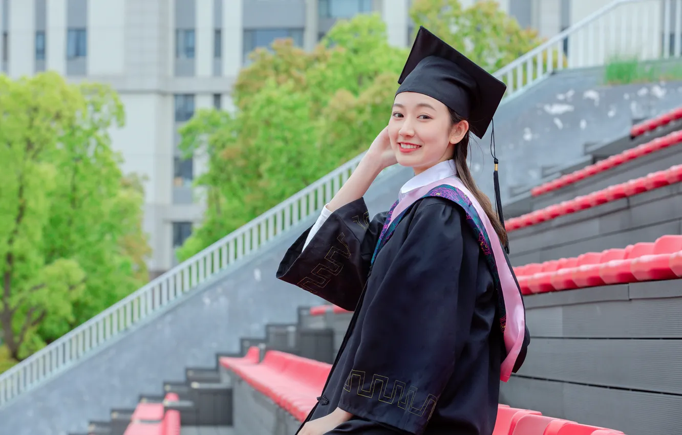 Photo wallpaper smile, positive, Asian, cute girl, graduate
